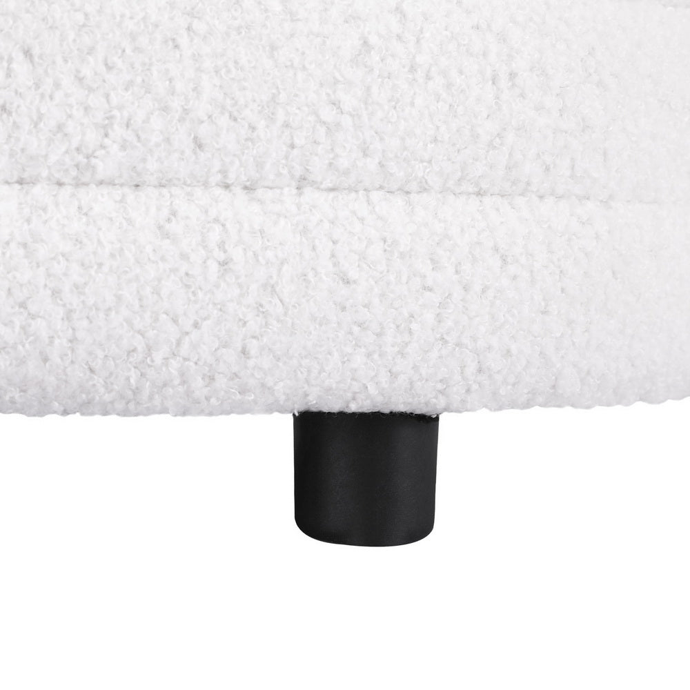 Bellaire Bouclé Storage Ottoman – White – Oval 87 cm