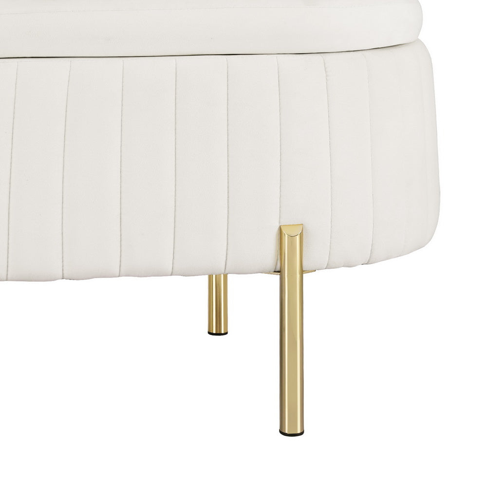 Elora Velvet Storage Ottoman – White – Oval 87 cm