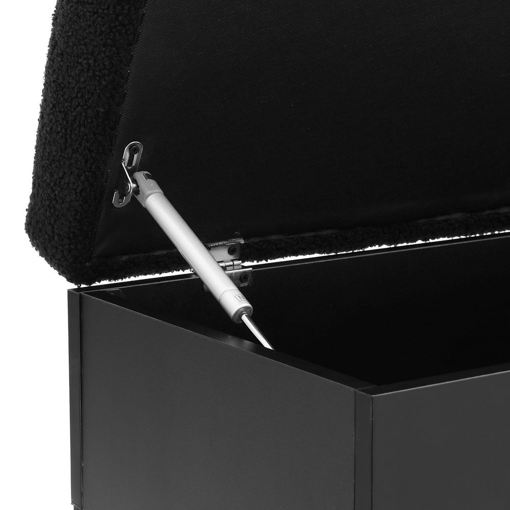 Ashford Bouclé Storage Ottoman with Shelf – Black – 110 cm