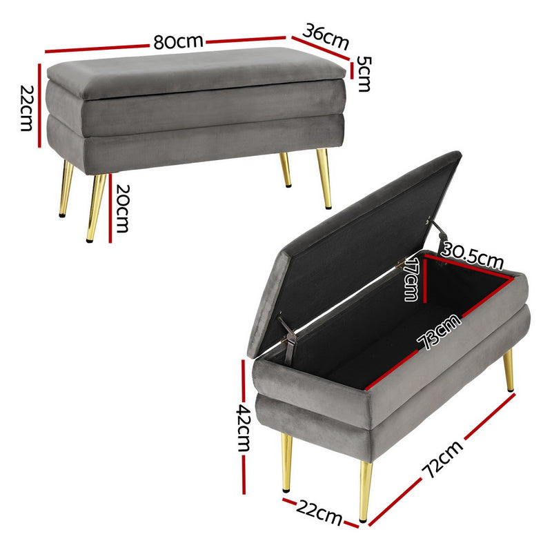 Velvet Foot Stool Storage Ottoman – Grey