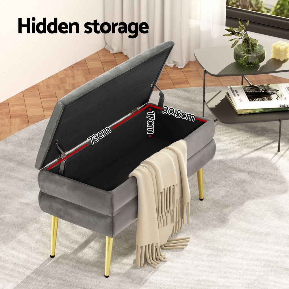 Novella Velvet Storage Ottoman – Grey – 80 cm