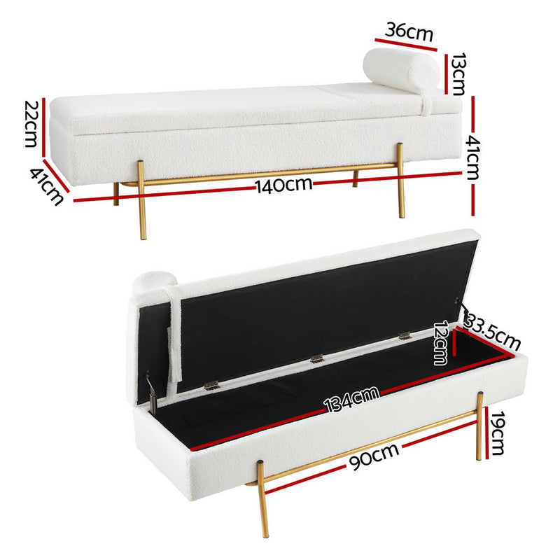 Bed Ottoman with Pillow – 140cm Boucle Fabric