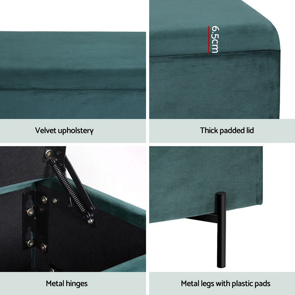 Meridia Velvet Storage Ottoman – Green – 140 cm