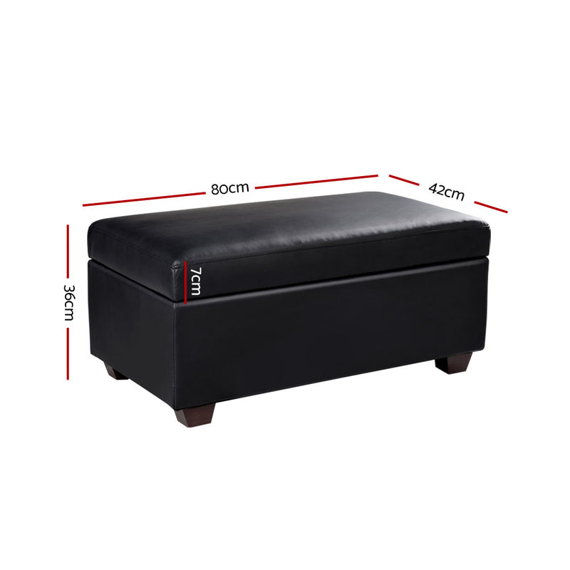 Blanket Storage Ottoman – Leather, 80cm Black
