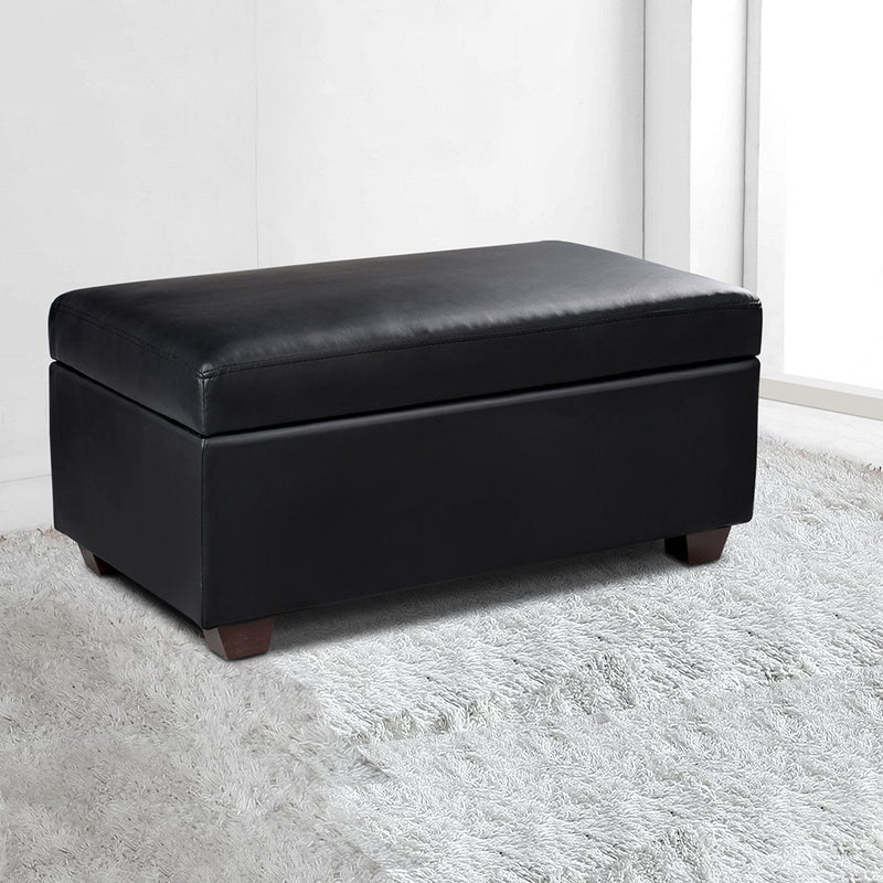 Blanket Storage Ottoman – Leather, 80cm Black
