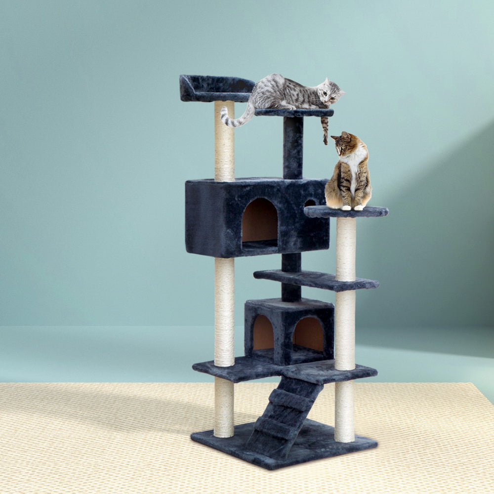 Cat Tree 134cm Tower Scratching Post Scratcher Wood Condo House Bed Grey