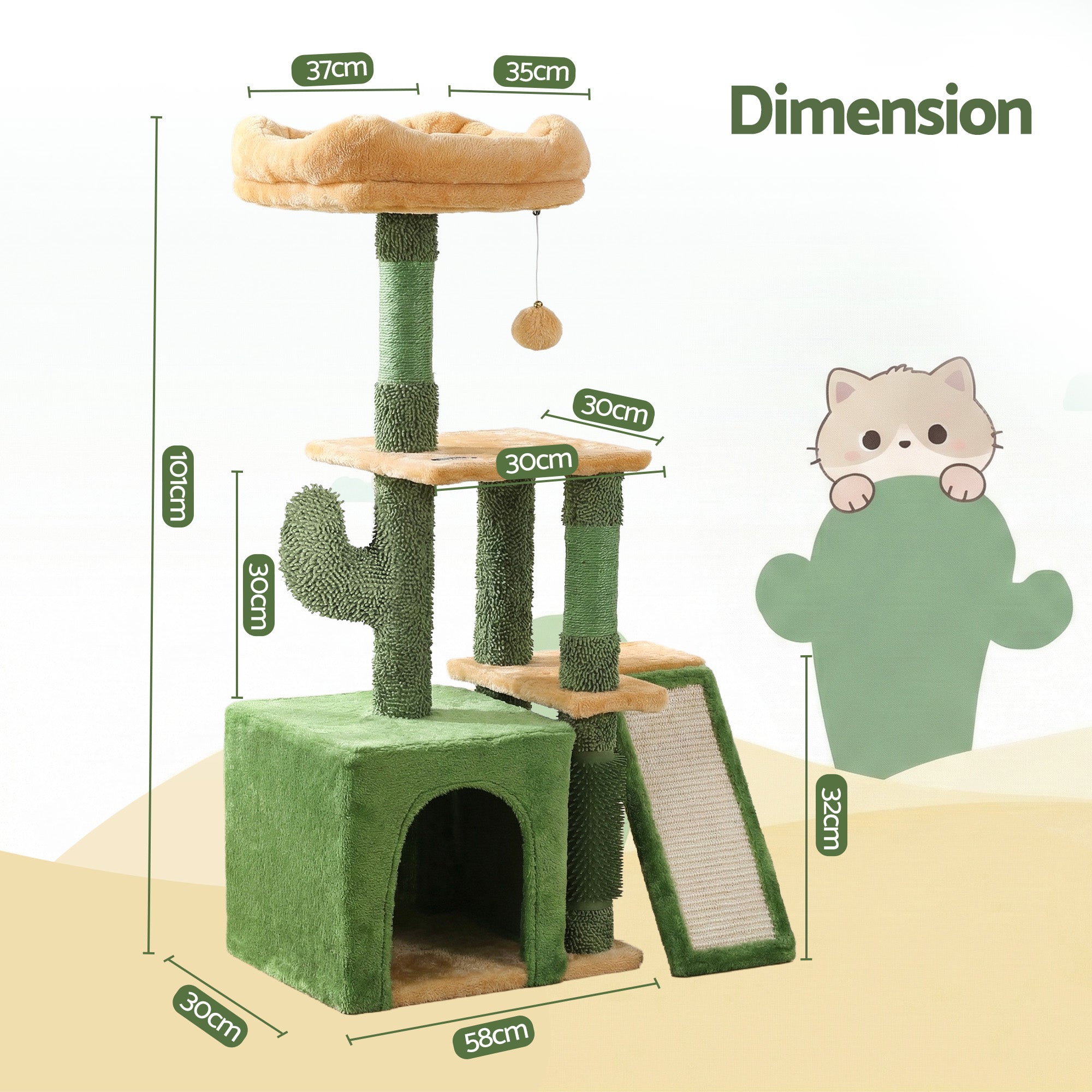 Cypress Cat Tree Tower – Green – 101 cm