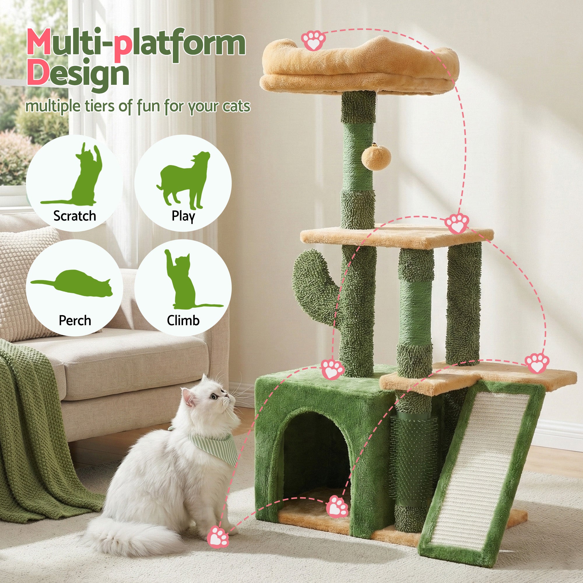 Cypress Cat Tree Tower – Green – 101 cm