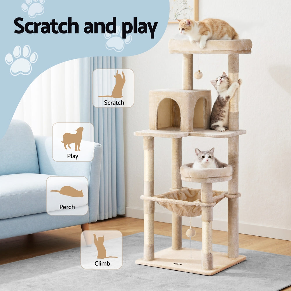 Altura Multi-Level Cat Tree – Beige – 143 cm
