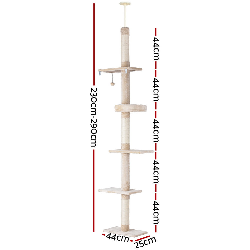 Altima Floor-to-Ceiling Cat Tree – Beige & White – 290 cm