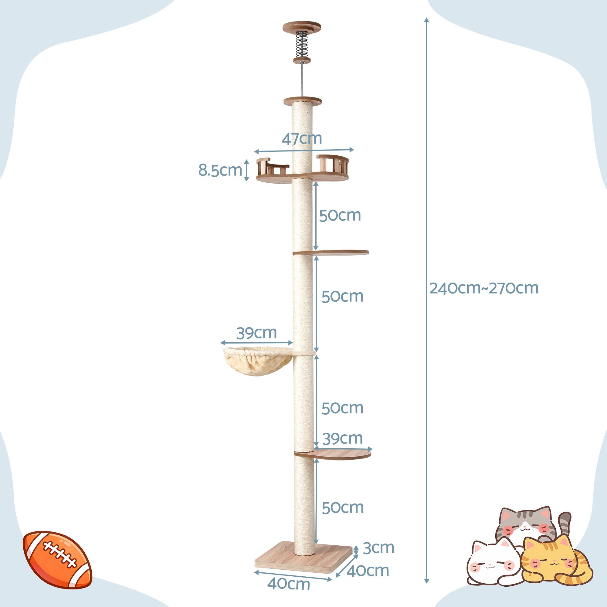 Summit Floor-to-Ceiling Cat Tree – Beige – 270 cm