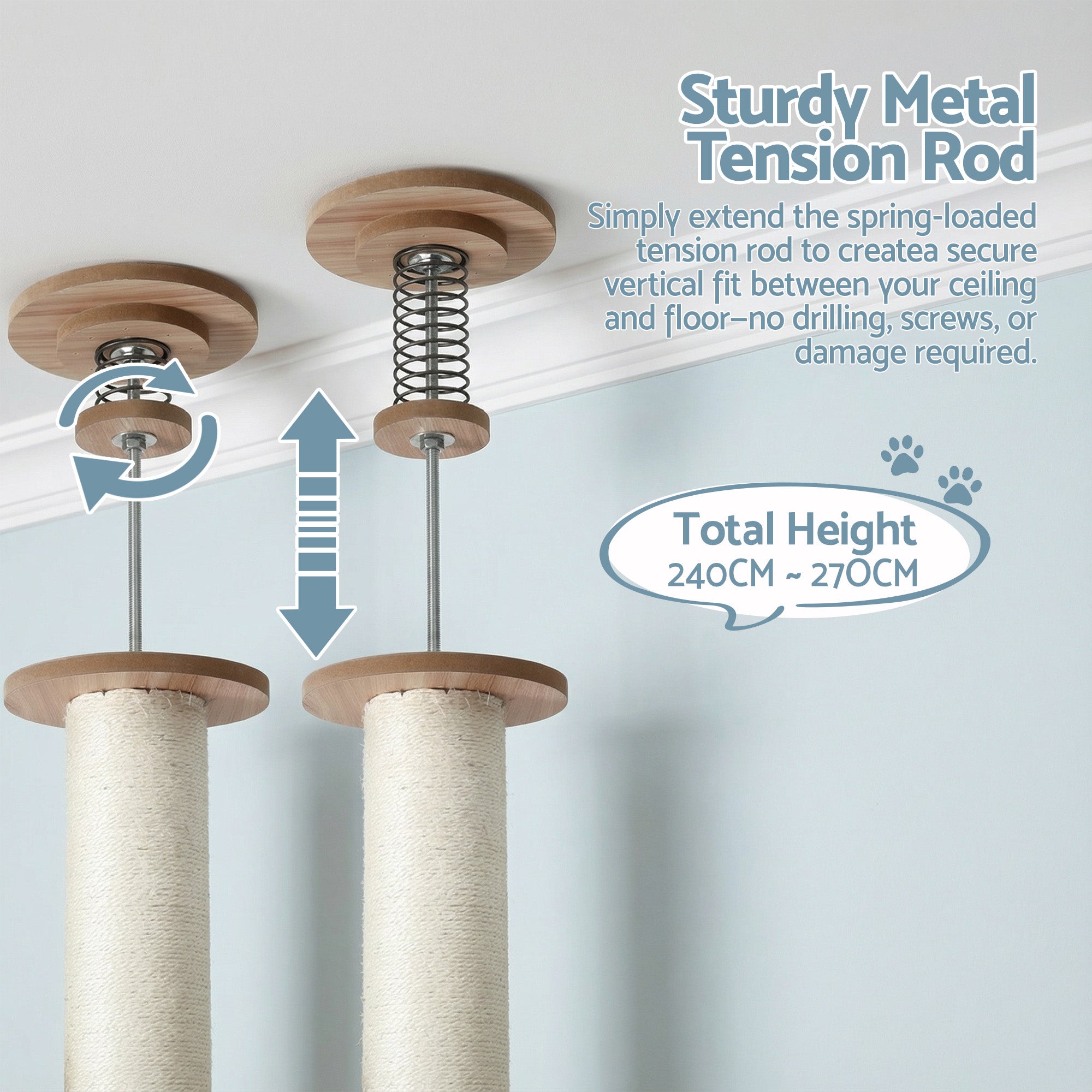 Summit Floor-to-Ceiling Cat Tree – Beige – 270 cm