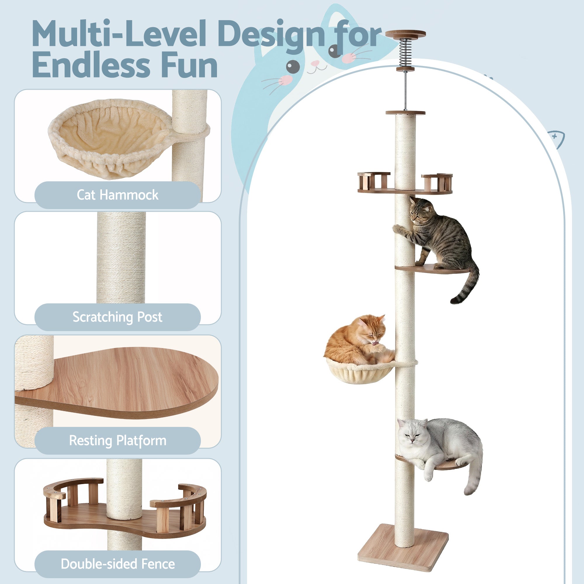 Summit Floor-to-Ceiling Cat Tree – Beige – 270 cm