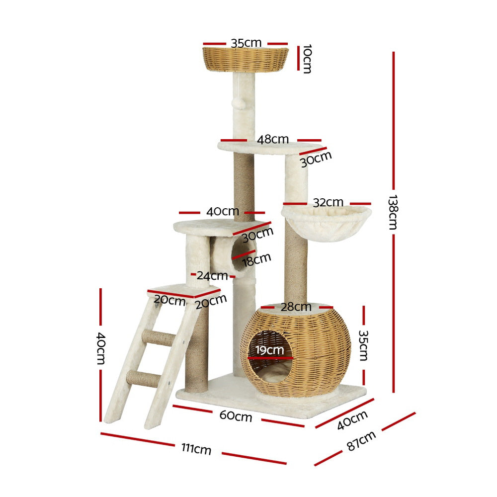 Havana Cat Tree Tower with Rattan Ladder – Beige – 138 cm