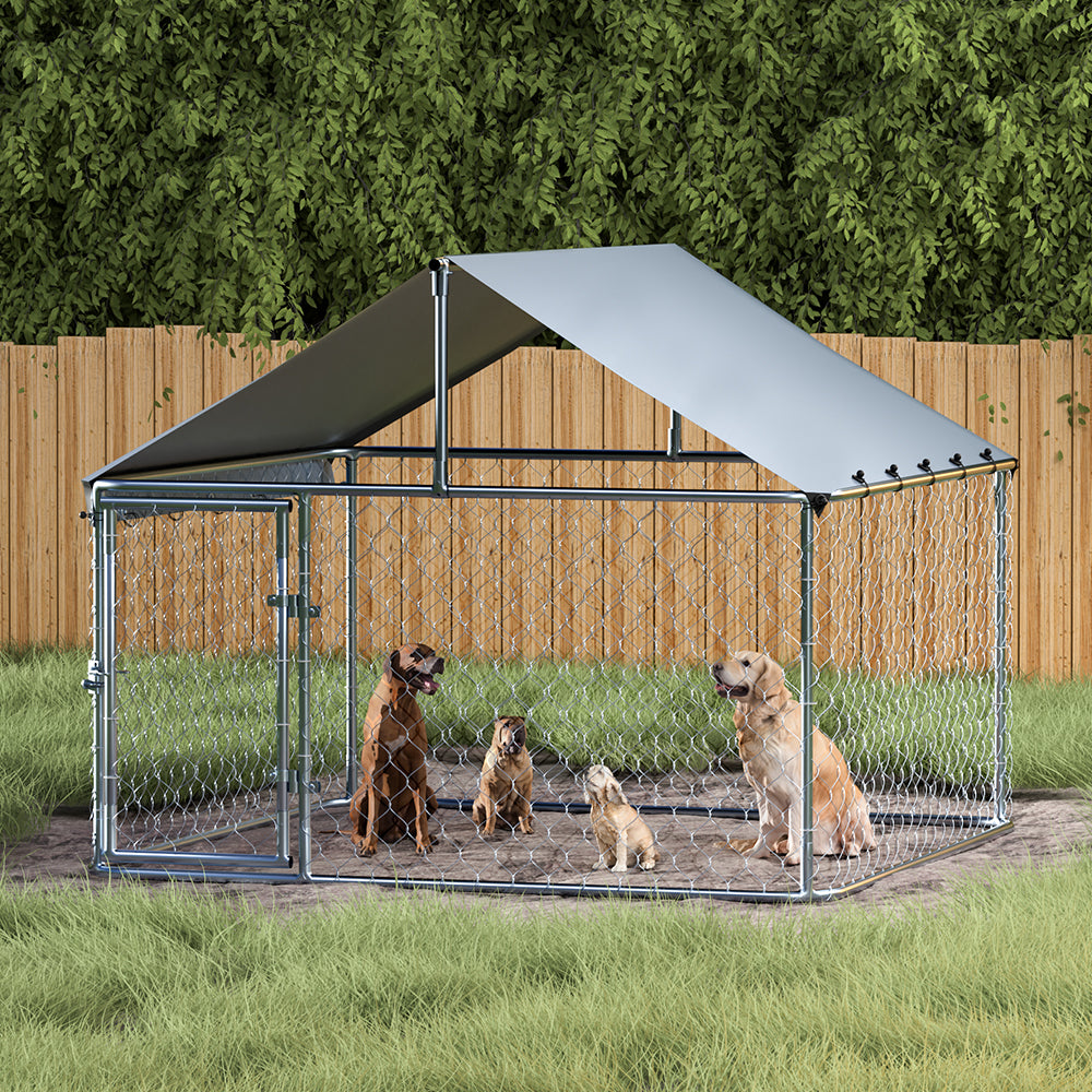 Fortress Outdoor Dog Kennel – Silver – XL 2m x 2m