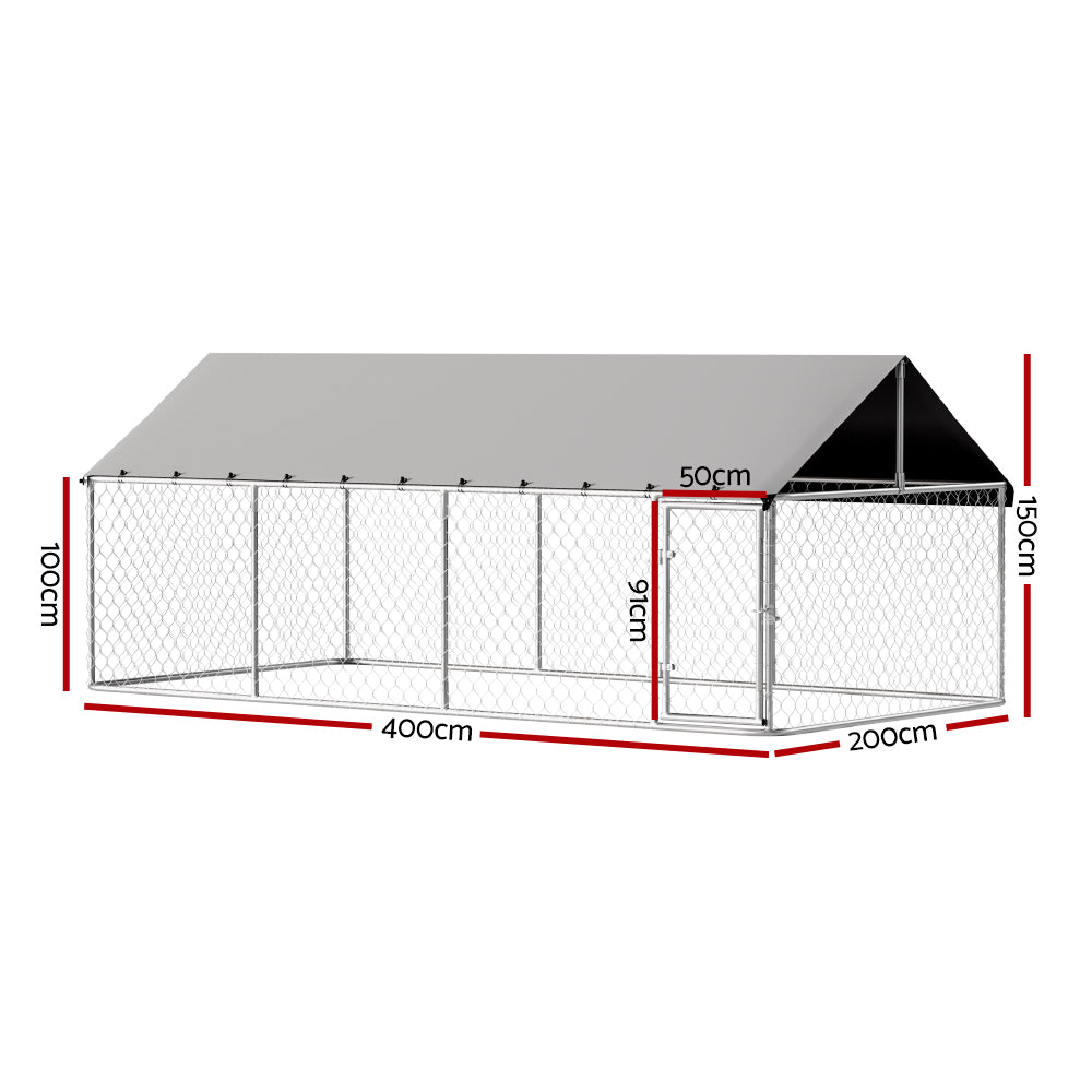 Maximus Outdoor Dog Kennel – Silver – XL 2m x 4m