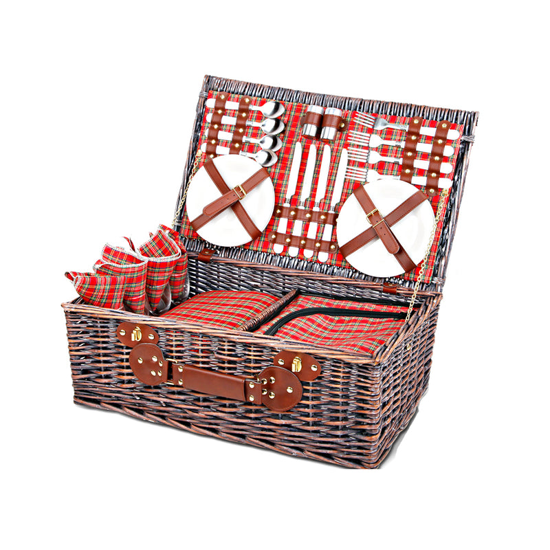 4 Person Picnic Basket Set w/Insulated Blanket Bag - Red