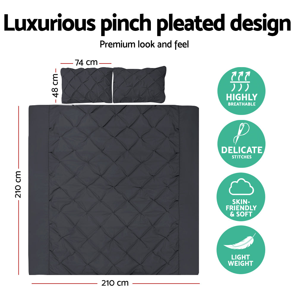 Alderon Diamond Pintuck Quilt Cover Set – Black – Queen