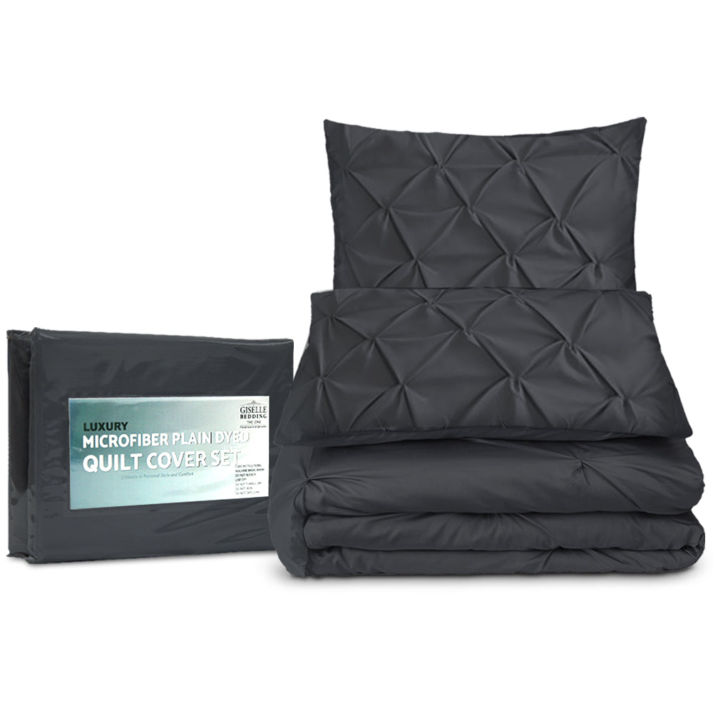 Alderon Diamond Pintuck Quilt Cover Set – Black – Queen