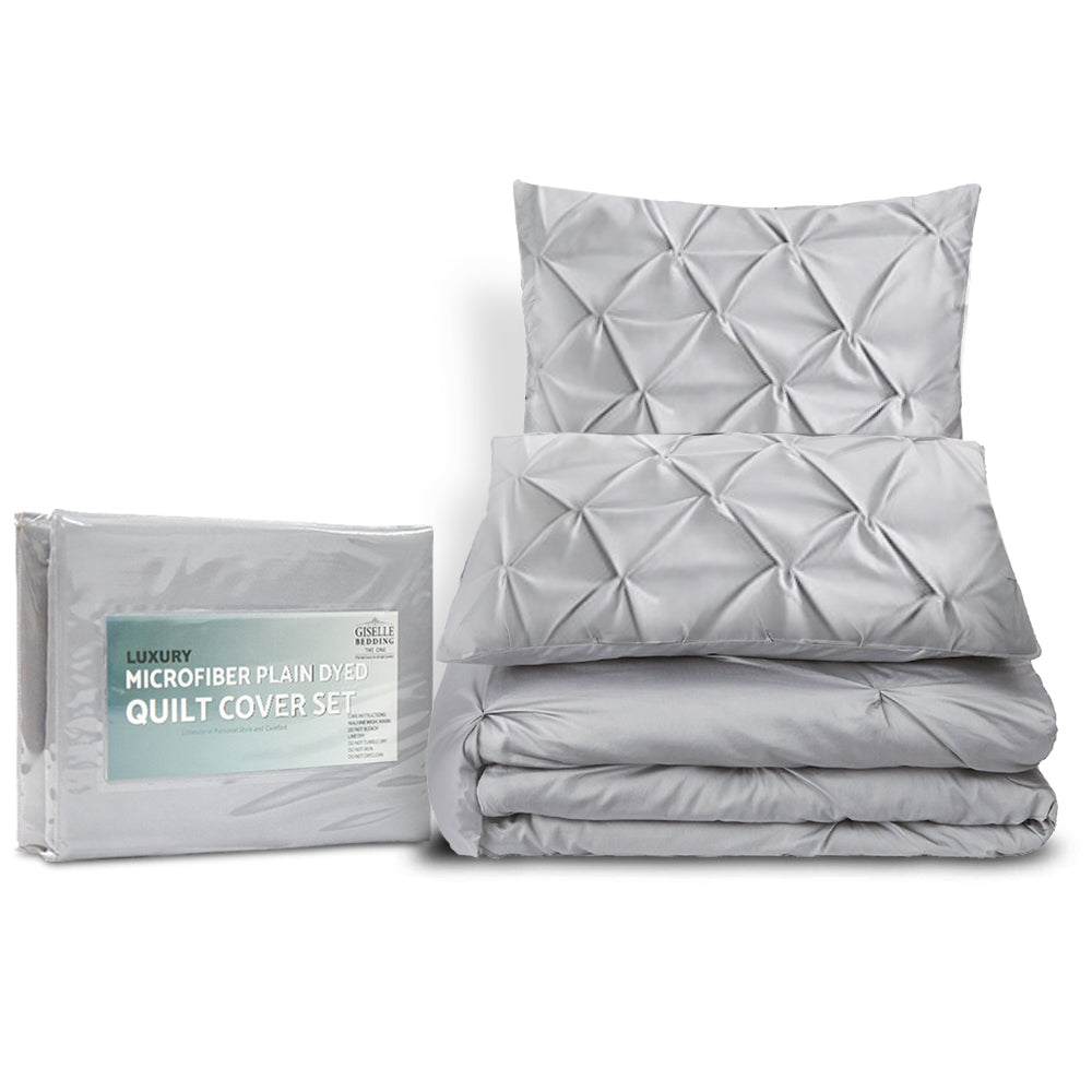 Aldara Diamond Pintuck Quilt Cover Set – Grey – Super King