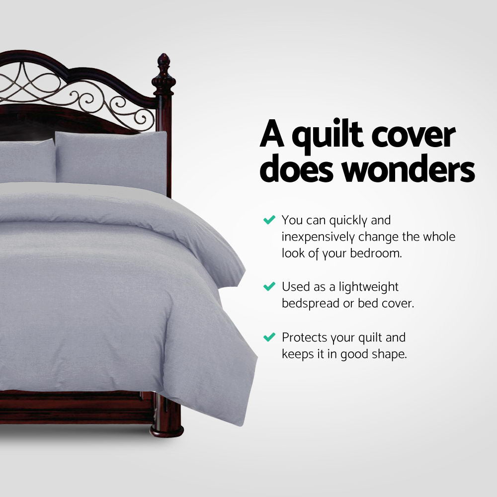 Classic Quilt Cover Set – Grey – Queen