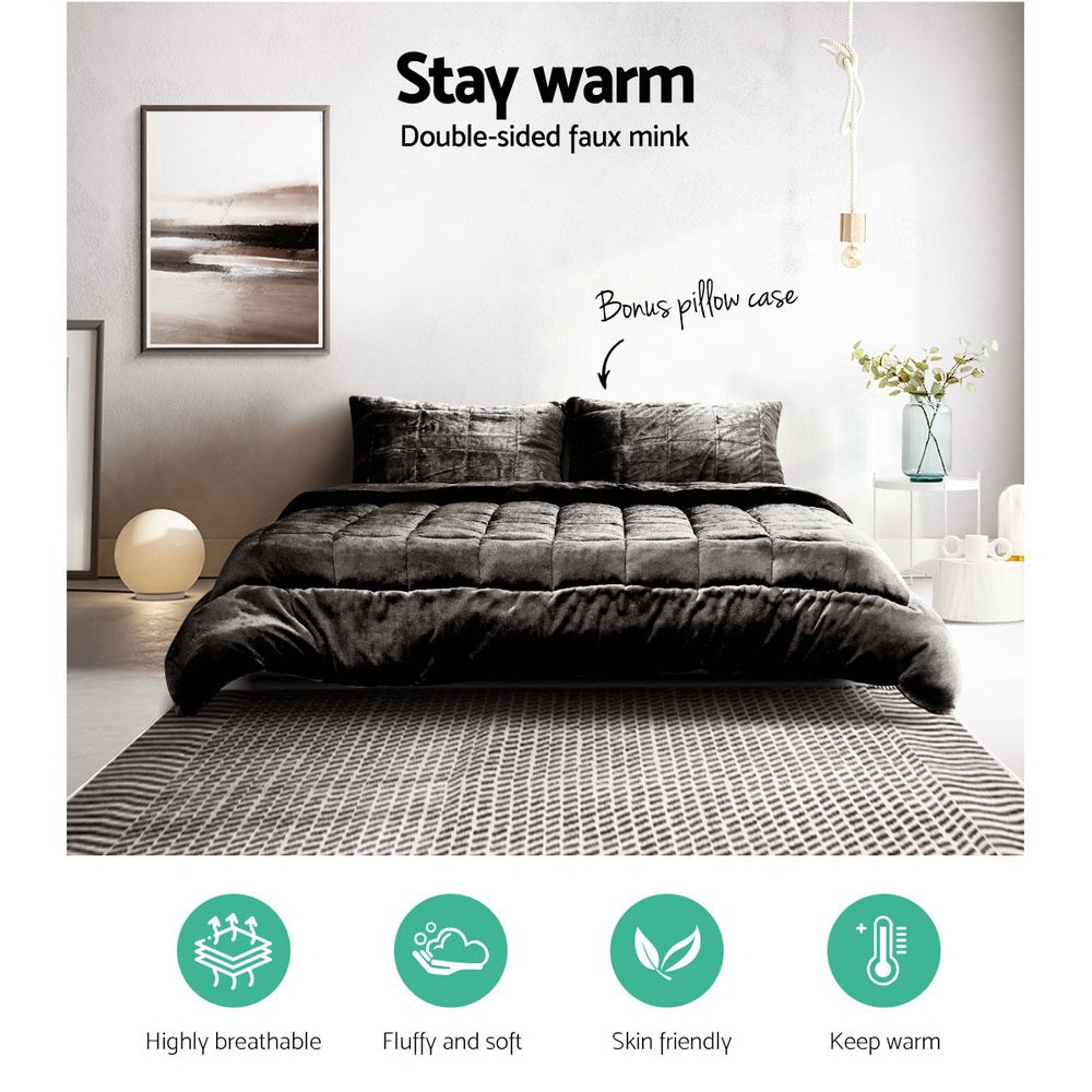 Luxora Faux Mink Quilt – Charcoal – Queen