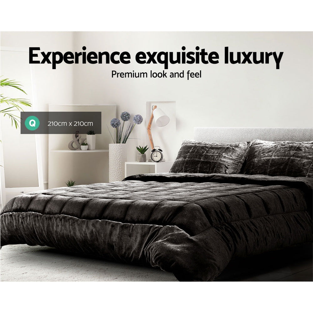 Luxora Faux Mink Quilt – Charcoal – Queen
