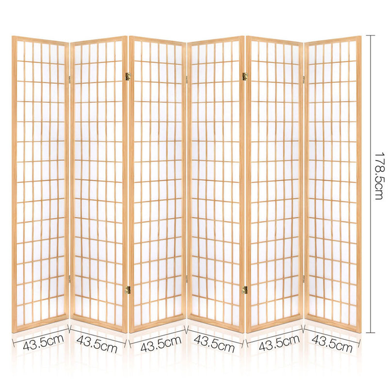 6 Panel Room Divider Screen - 261 x 179cm - Natural