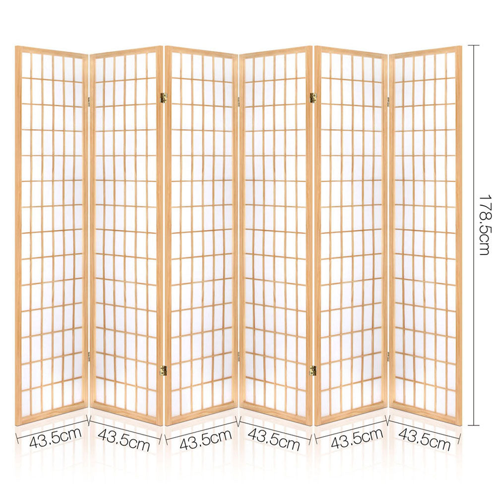 Karano 6 Panel Room Divider Screen – Natural – 261 x 179cm