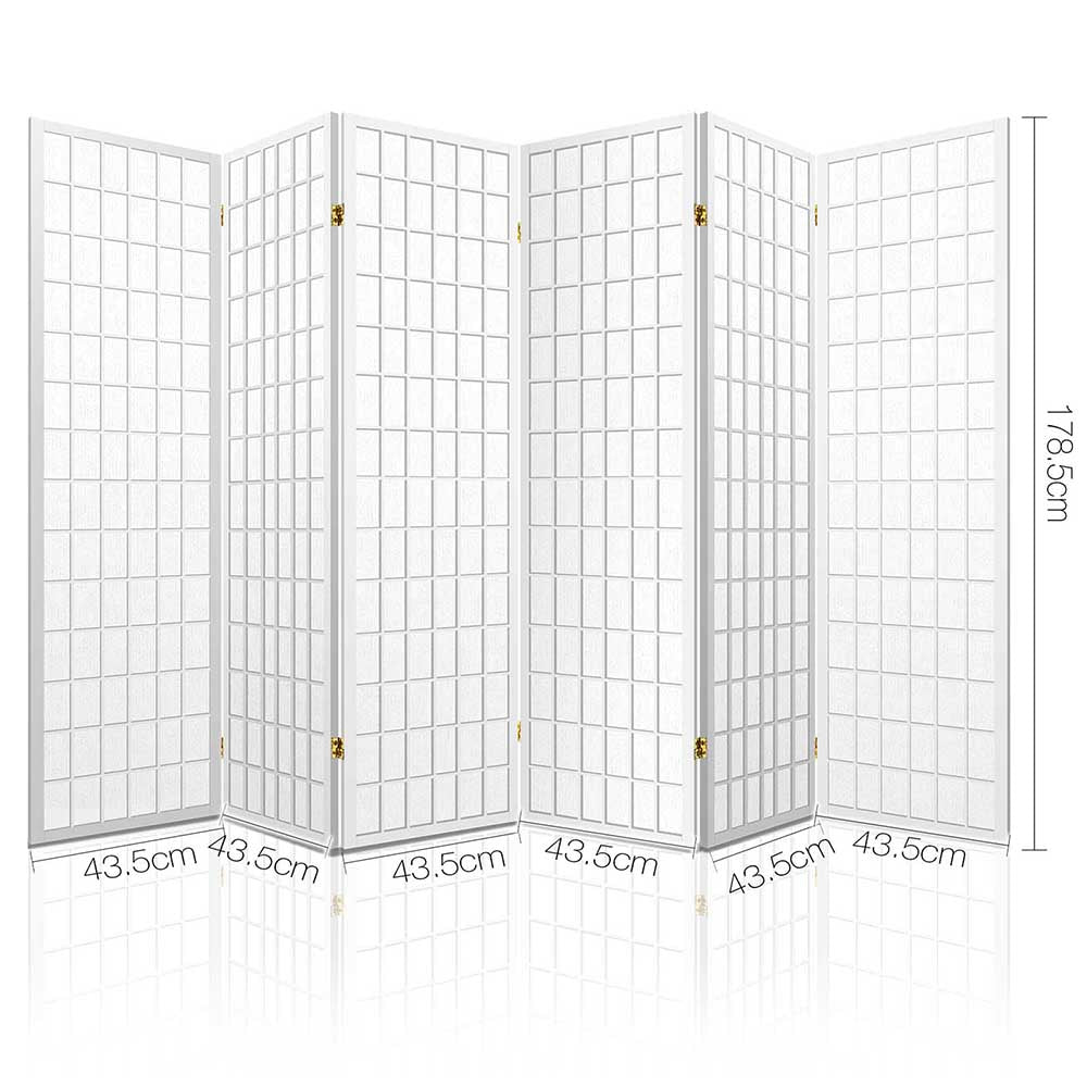 Karano 6 Panel Room Divider Screen – White – 261 x 179cm