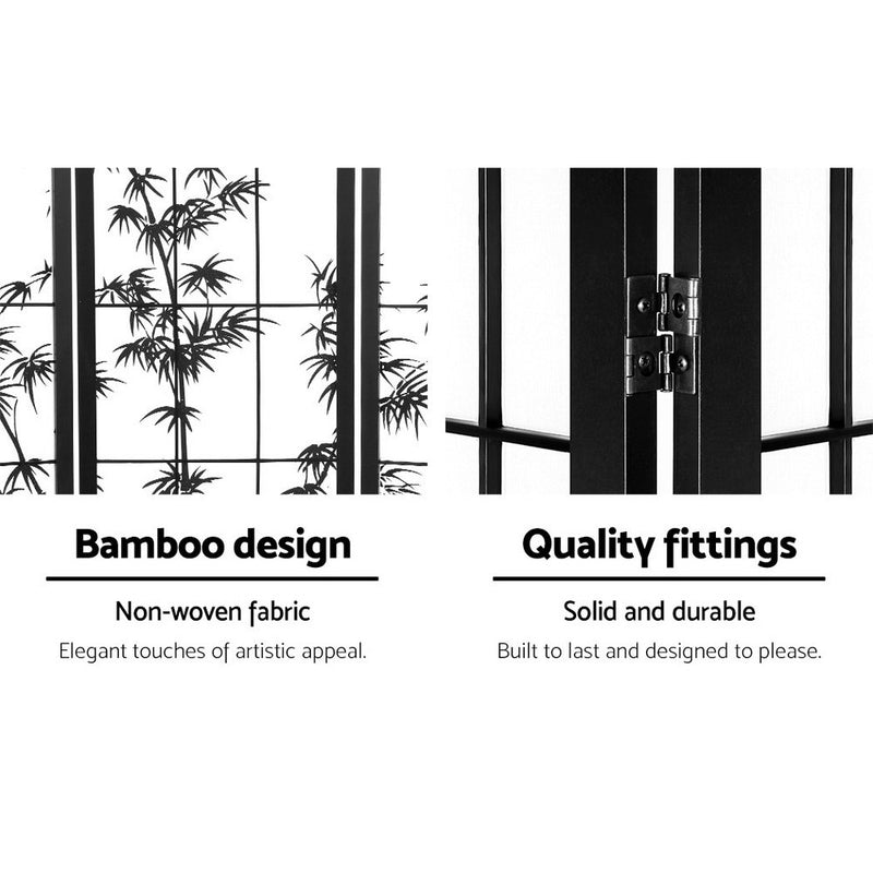 4 Panel Bamboo Room Divider - Black & White