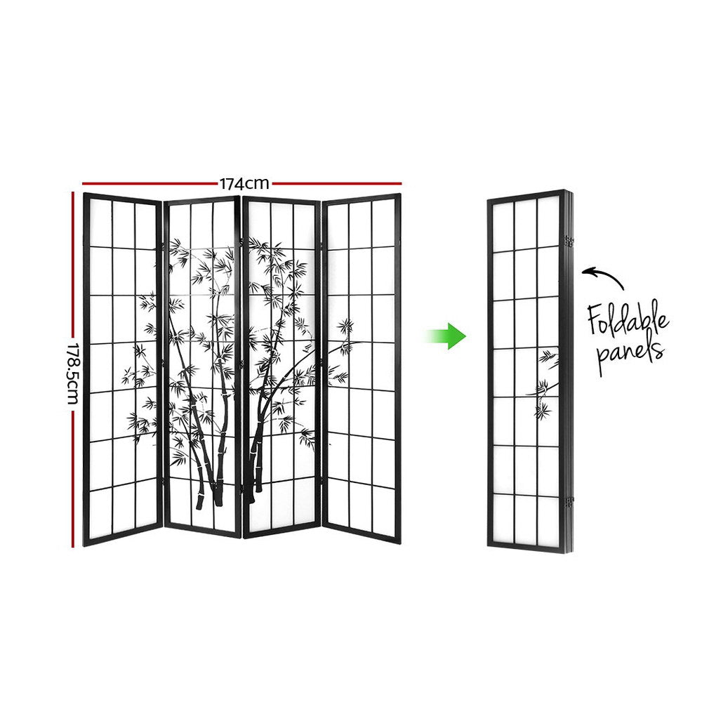 Takeshi Bamboo Room Divider – Black & White – 4 Panel