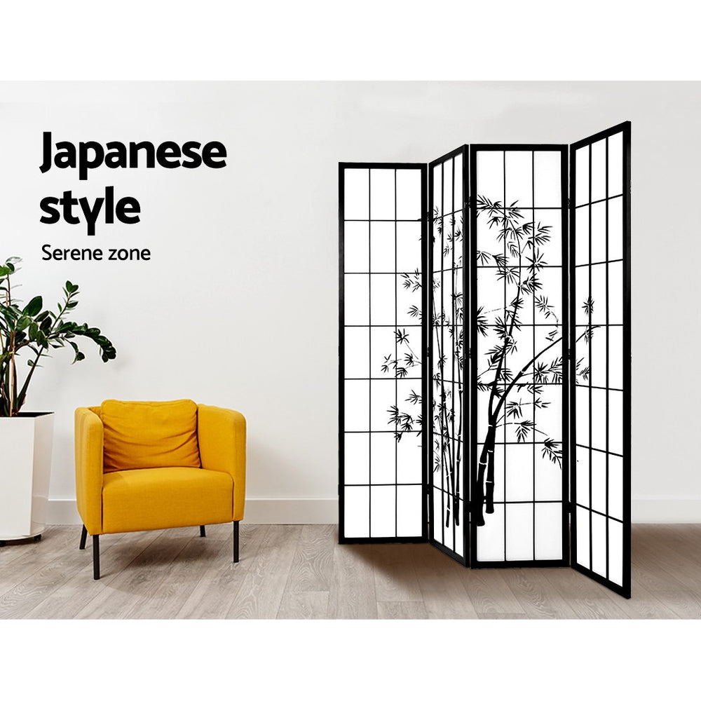 Takeshi Bamboo Room Divider – Black & White – 4 Panel