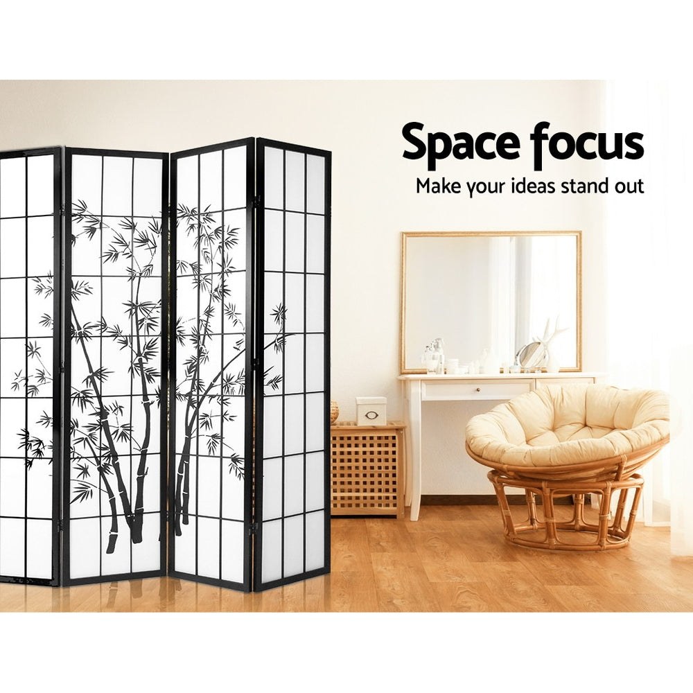 Takeshi Bamboo Room Divider – Black & White – 4 Panel