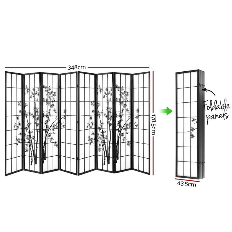 8 Panel Bamboo Room Divider - Black & White