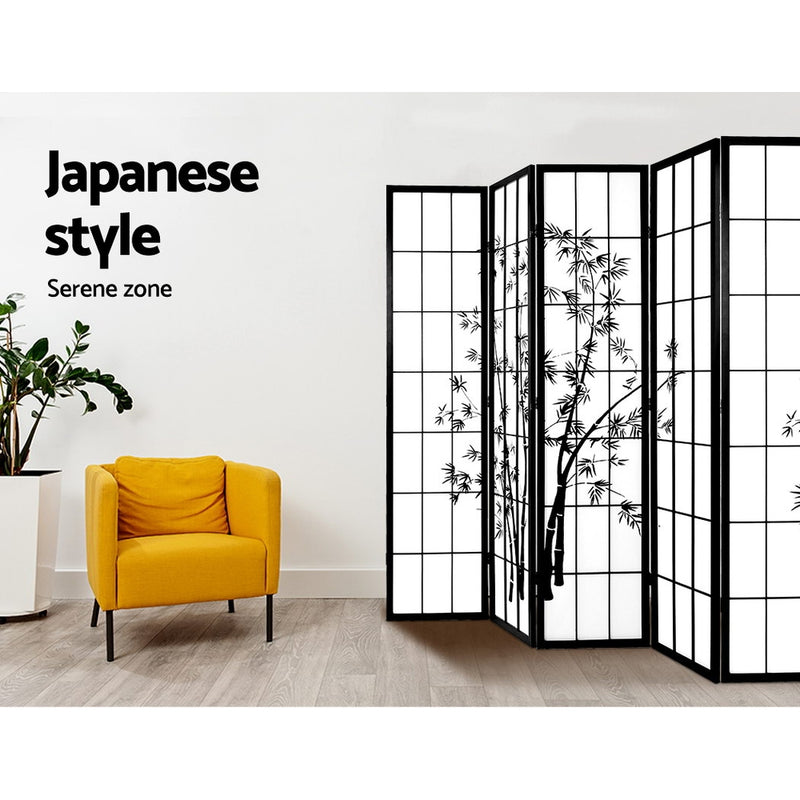 8 Panel Bamboo Room Divider - Black & White