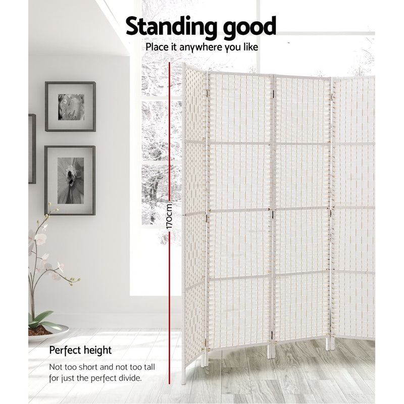 4 Panel Room Divider Screen - Woven White