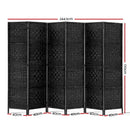 6 Panel Woven Room Divider Screen - Black