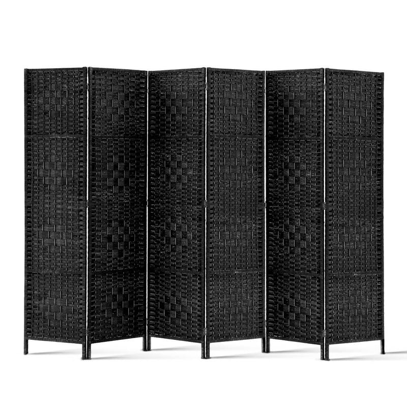 6 Panel Woven Room Divider Screen - Black