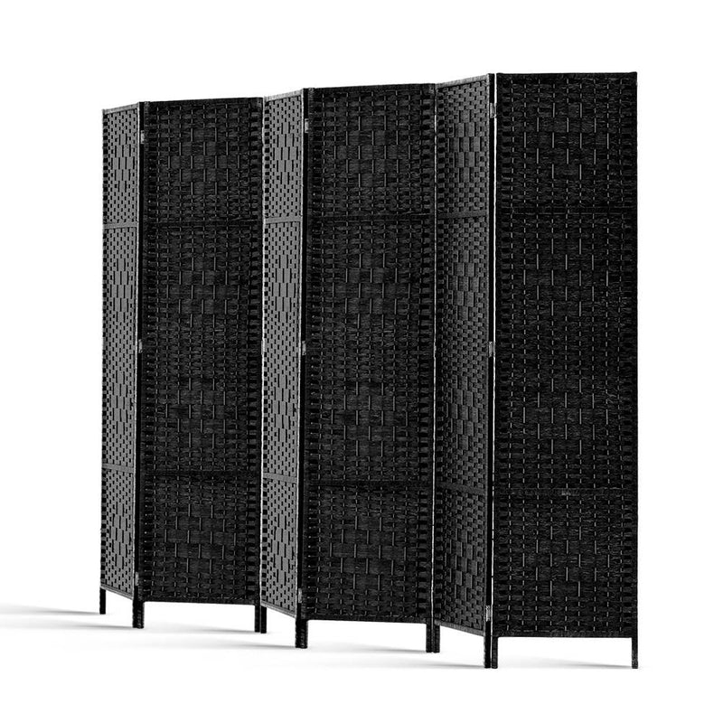 6 Panel Woven Room Divider Screen - Black