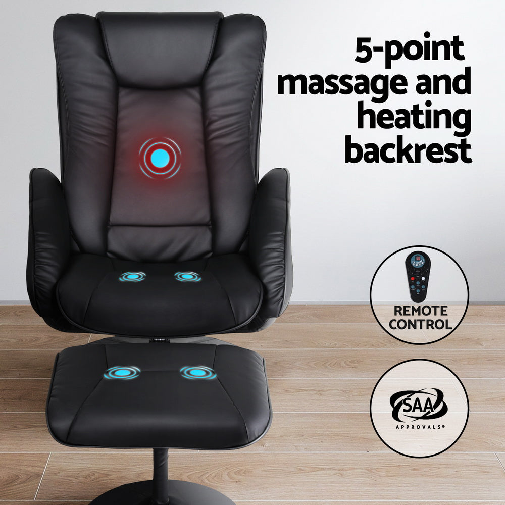 Alderon Heated Massage Recliner Chairs – Black – Set of 2