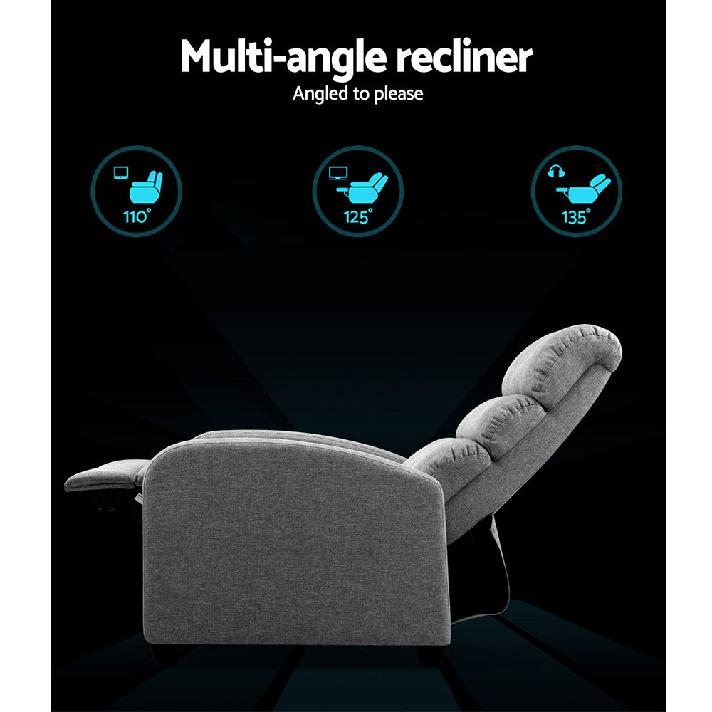 Sterling Fabric Recliner Armchair – Grey – Full Recline