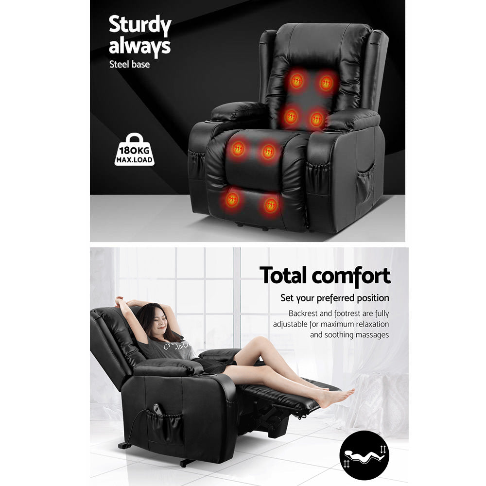 Rukwa Electric Recliner Chair with Heated Massage – Black