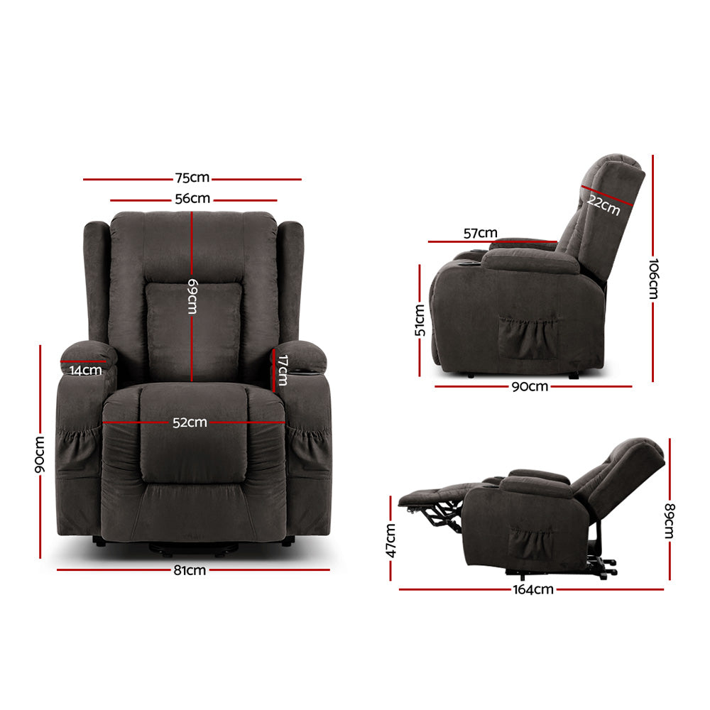 Alderon Lift Assist Heated Recliner Chair – Grey – Velvet
