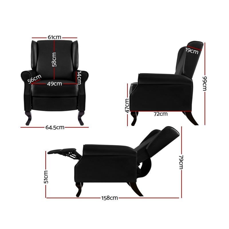 Faux Leather Recliner Armchair – Black