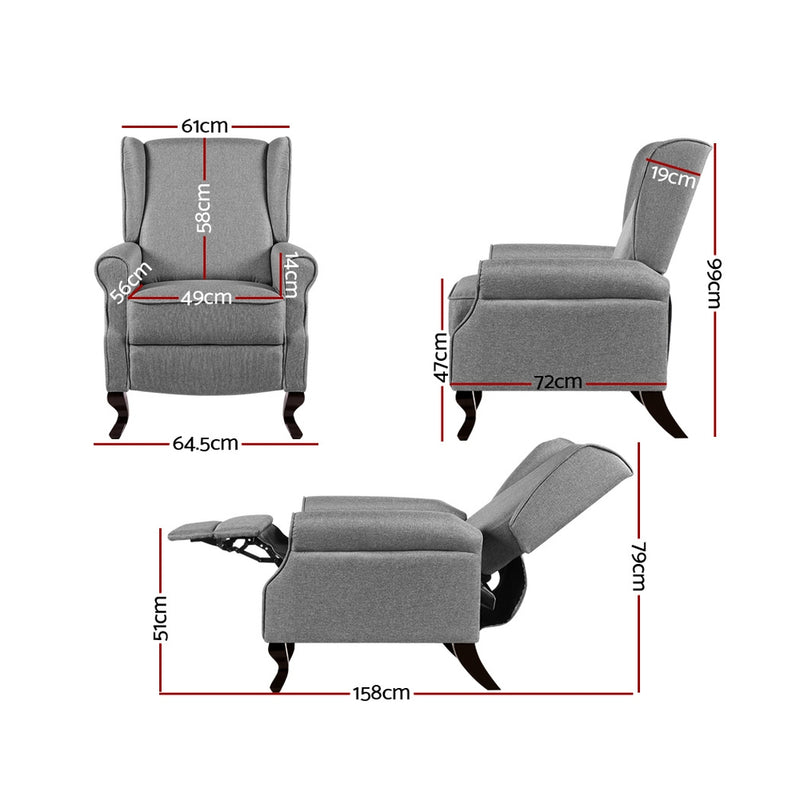 Recliner Armchair – Grey Fabric