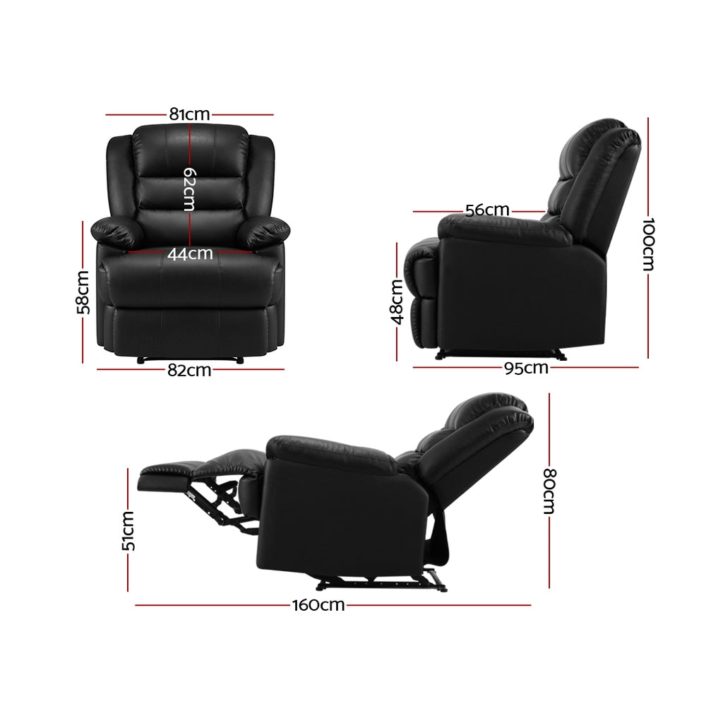 Cissy Leather Recliner Chair – Black – Single