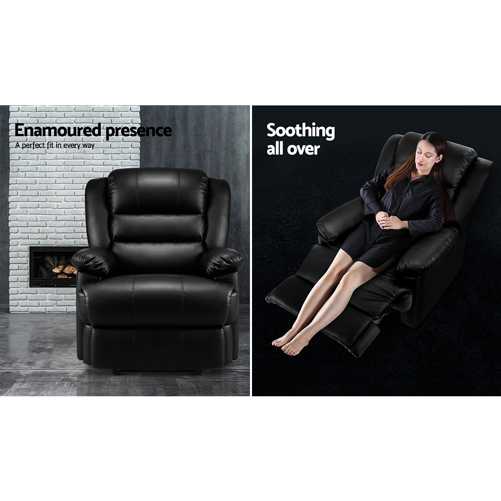 Cissy Leather Recliner Chair – Black – Single