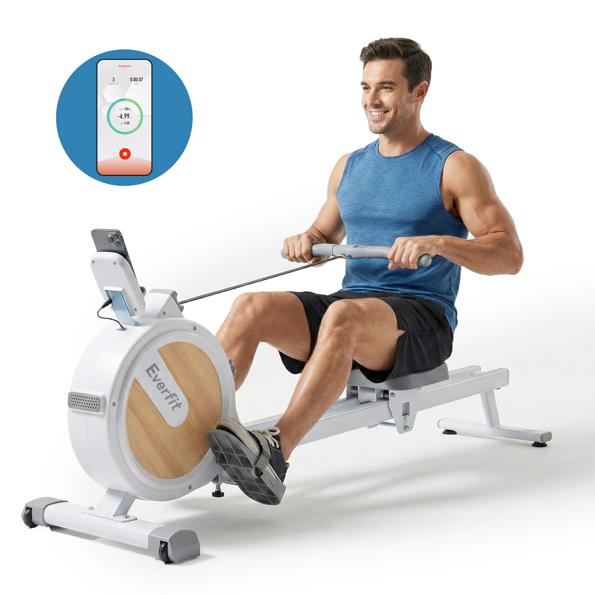 Rowing Machine for Home Magnetic Rowing Machine App Compatible Quiet Exercise Equipment White