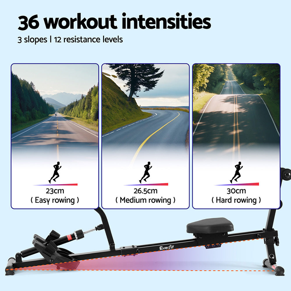 Serano Hydraulic Rowing Machine – Black – 12 Level Resistance